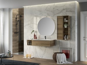 Meuble de salle de bains Trendy 115 cm noyer Belgravia et lavabo Hide vasque droite blanc brillant